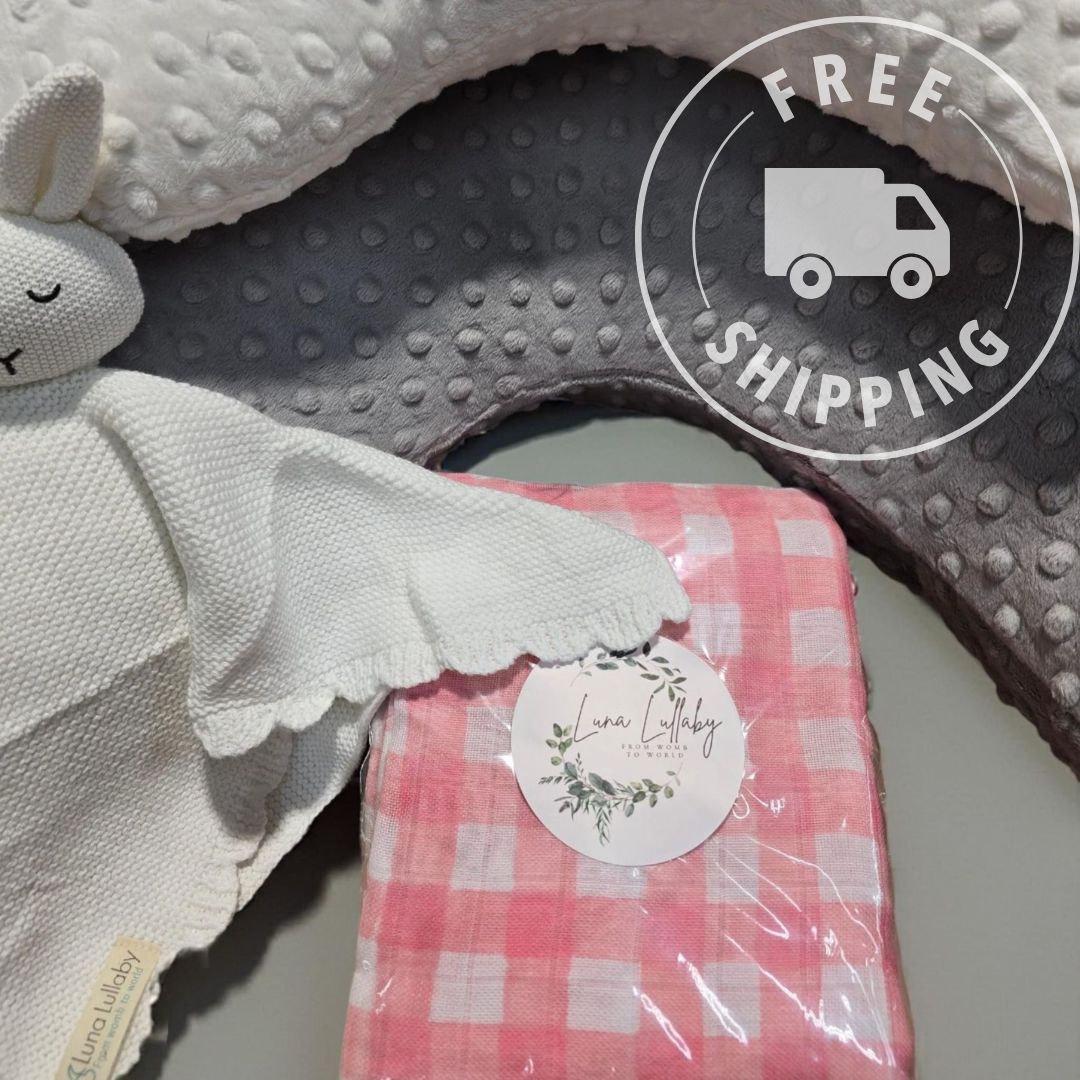 Baby Essentials Gift Set #1 - Large Bundle (Ivory Dot) | Award-Winning Nursing Pillow | Complete Newborn Care Kit