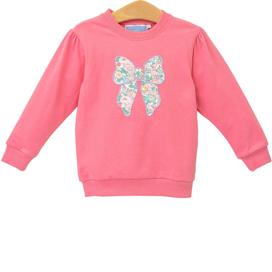 French Terry Pullover with Floral Bow Appliqué