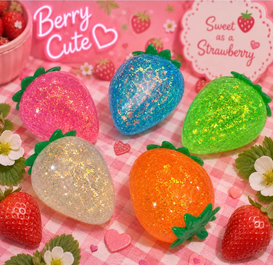 Glitter Strawberry Gel Squishy – Maltose Filled Sensory Fidget Toy