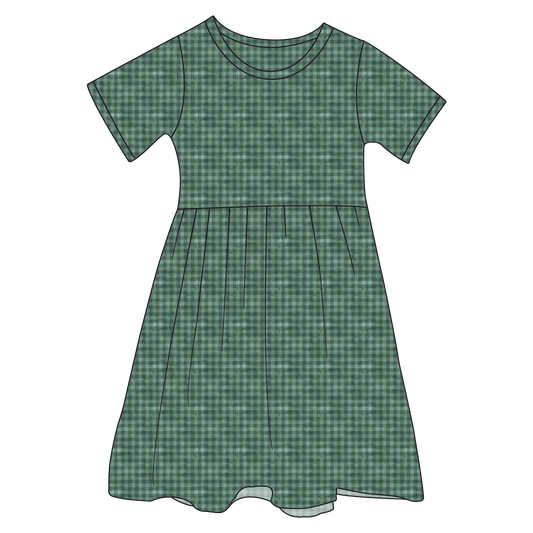Green Plaid Bamboo Ruffle Spin Dress (Pre-Order)
