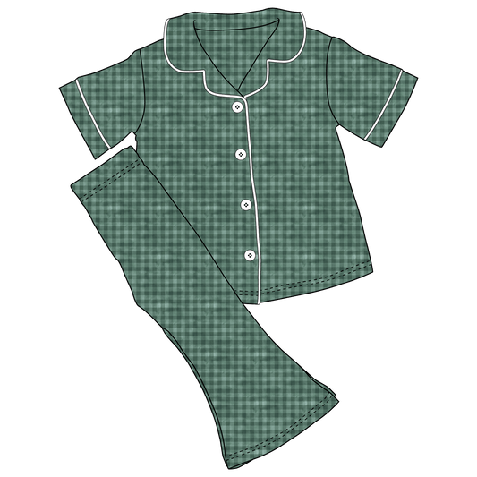 Green Plaid Bamboo Girls Luxe Lounge Set (Pre-Order)