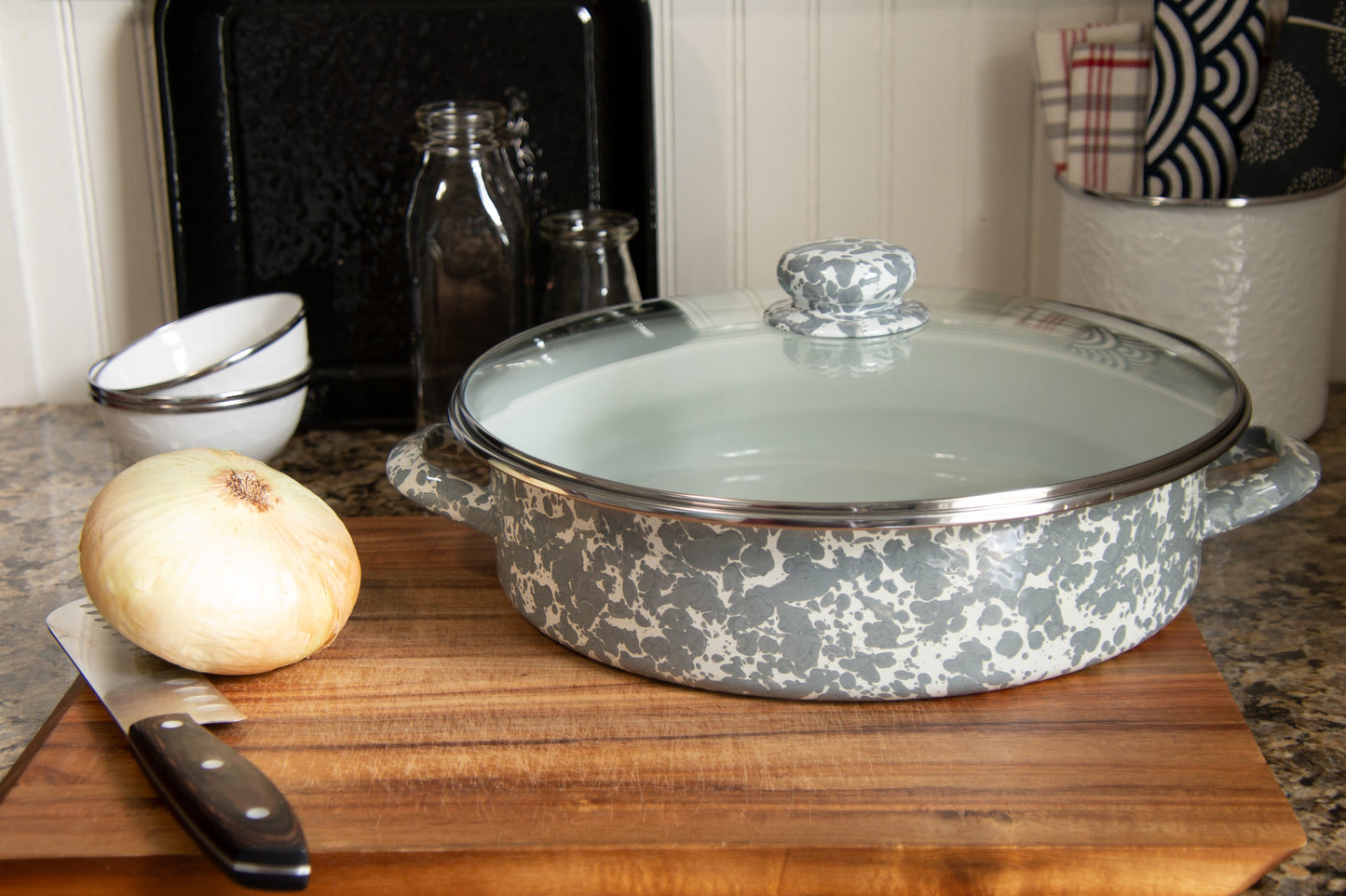 Grey Swirl Large Saute Pan