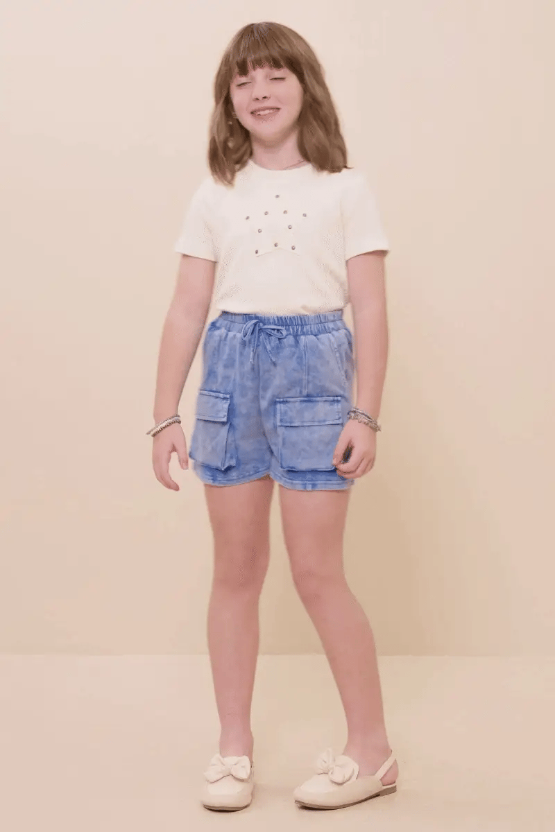 Girls Garment Washed Cargo Patch Pocket Knit Shorts