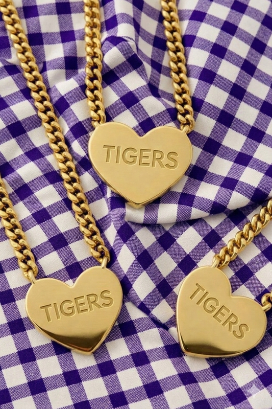 SC - ETA 4/22 - Tigers Engraved Gold Heart Necklace
