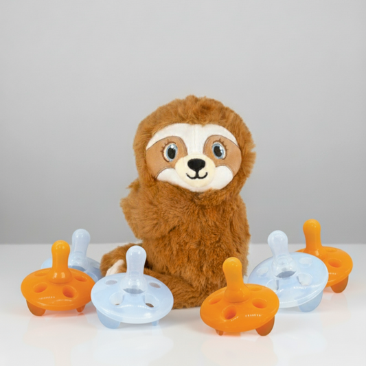 Shusher Sloth + 6-Pack Shushie™ Pacifiers – Soothing Bundle with Cuddly Cry Detection