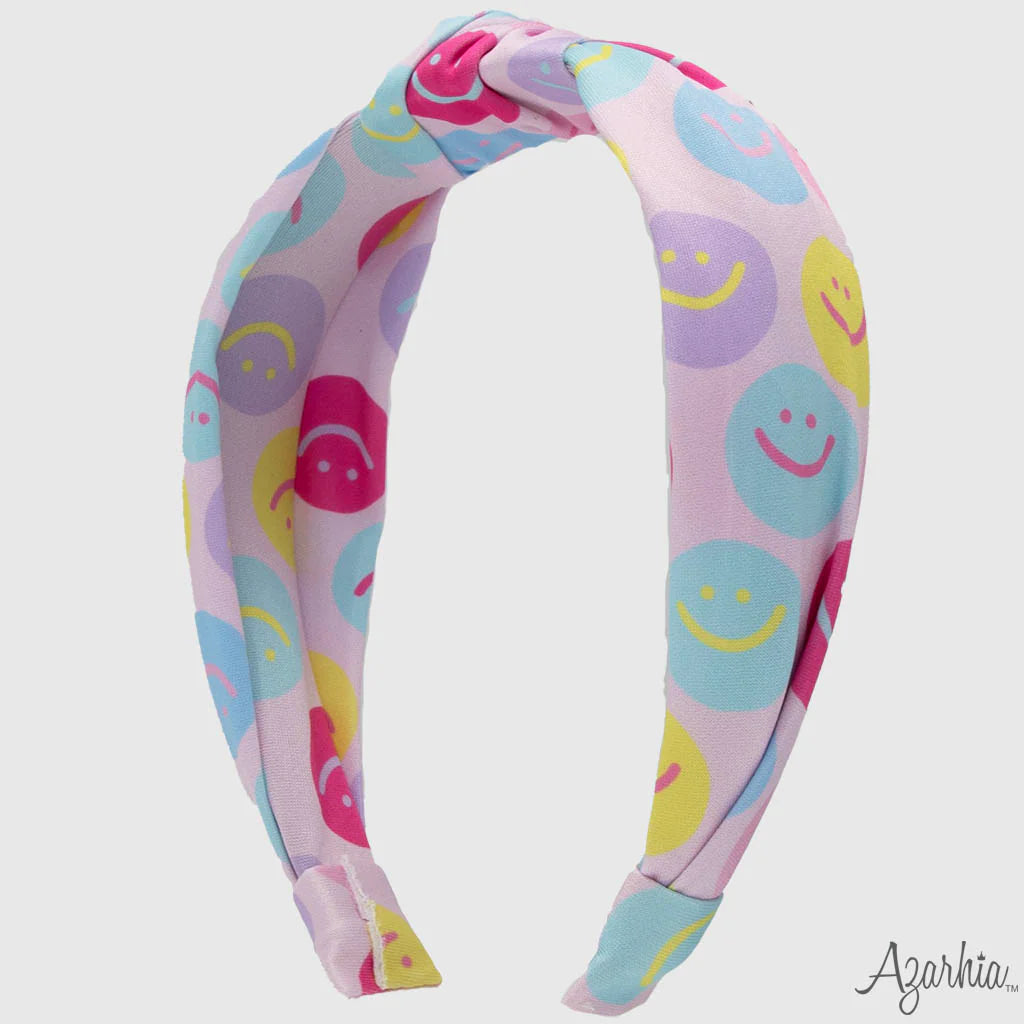 Top Knot Headband in Good Day Smiley