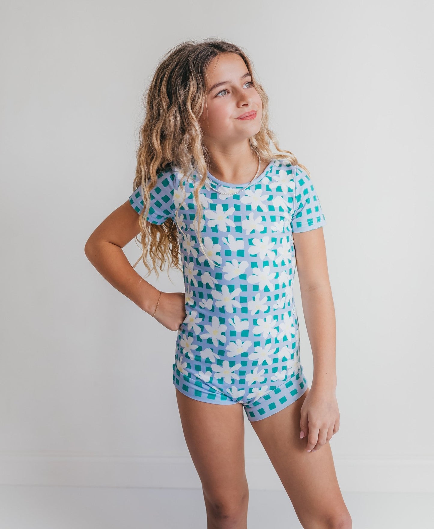 Green Blue Check Shortie Leotard