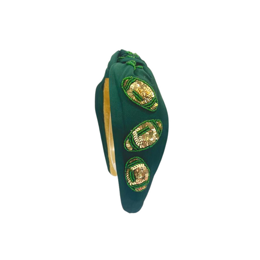 Headband Knot - Game Day Sequin Football - Green and Gold