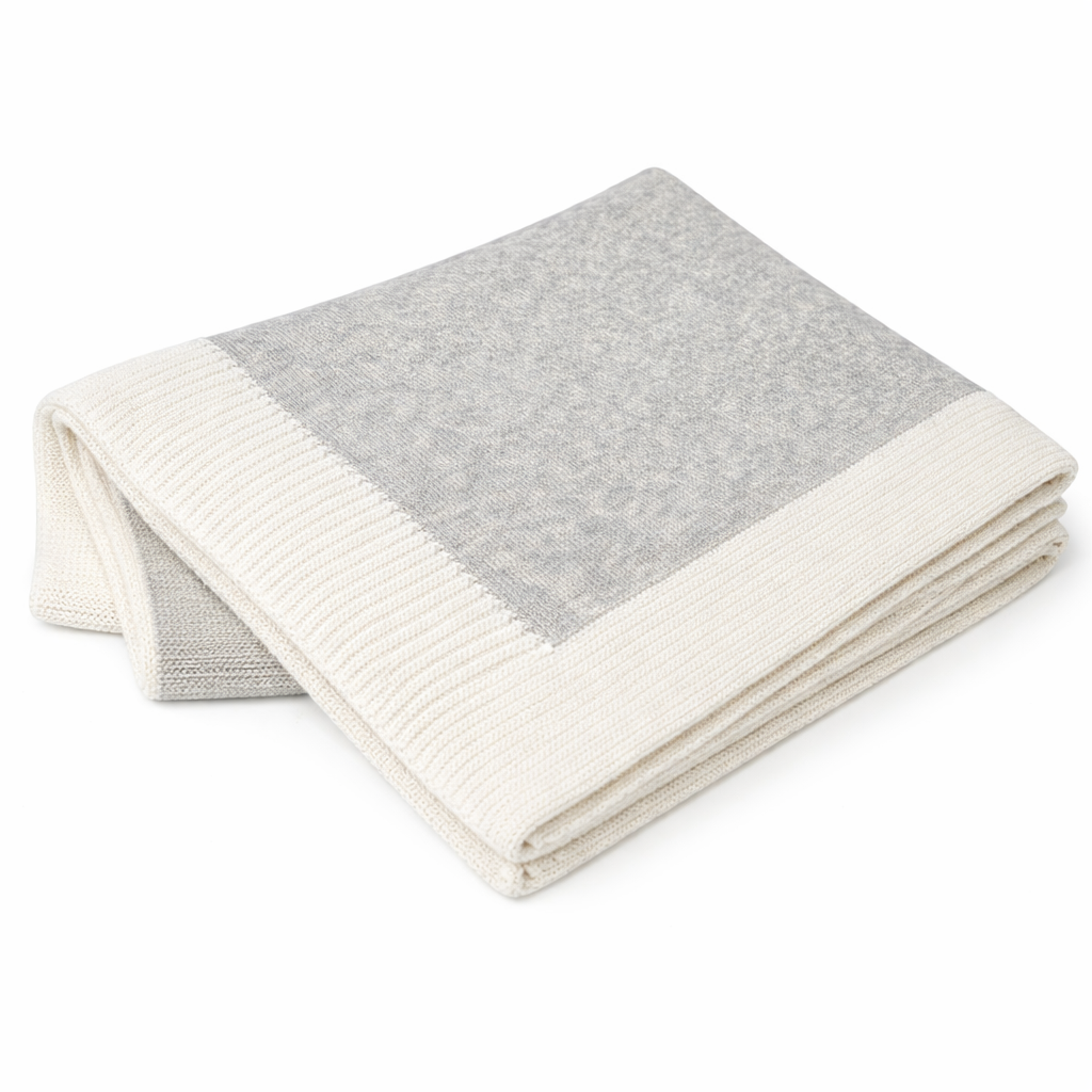 Jersey Knit Blanket with Contrast Rib Border