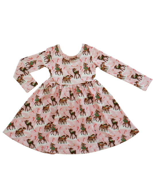Vintage Reindeer Christmas Twirl Dress