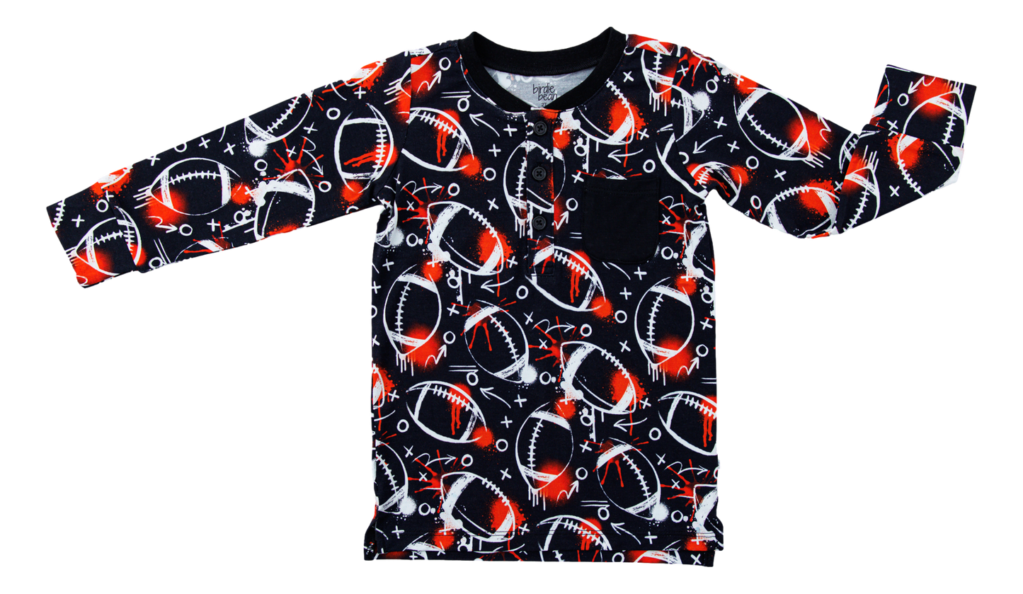 Graffiti Football Henley T-Shirt : BLACK AND ORANGE