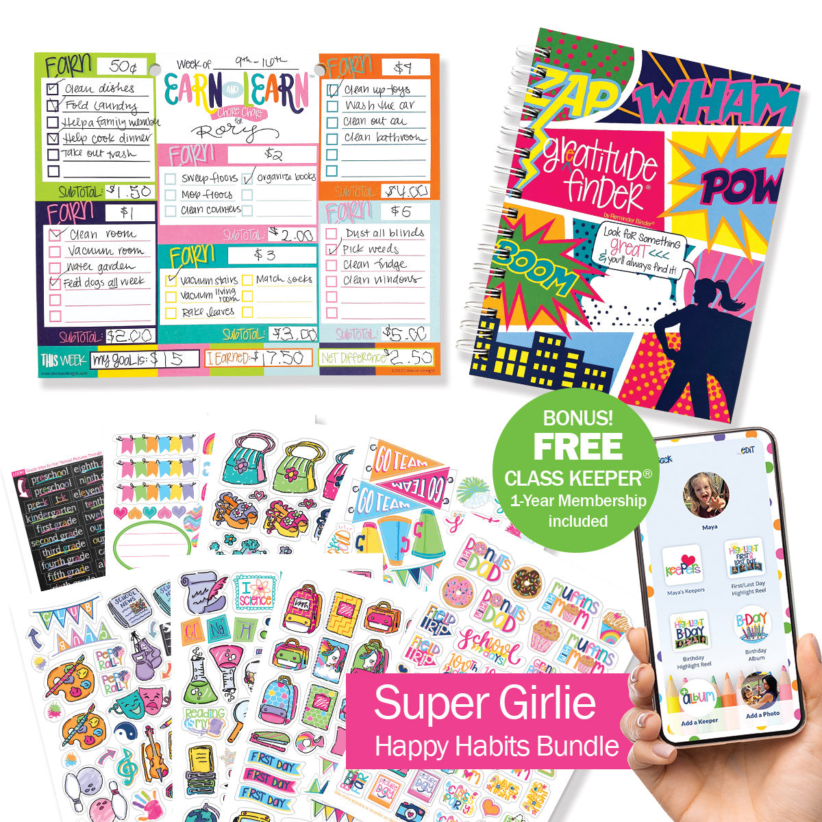 Happy Habits Bundle for Kids | Chore Chart, Gratitude Journal & Stickers + BONUS App Membership