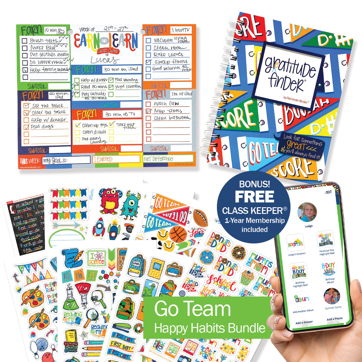 Happy Habits Bundle for Kids | Chore Chart, Gratitude Journal & Stickers + BONUS App Membership