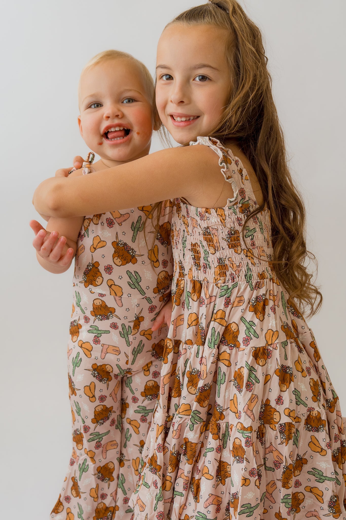 Pink Highland Cow Shirred Dress