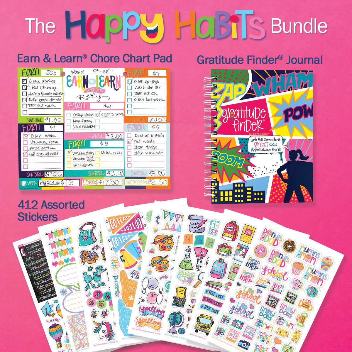 Happy Habits Bundle for Kids | Chore Chart, Gratitude Journal & Stickers + BONUS App Membership