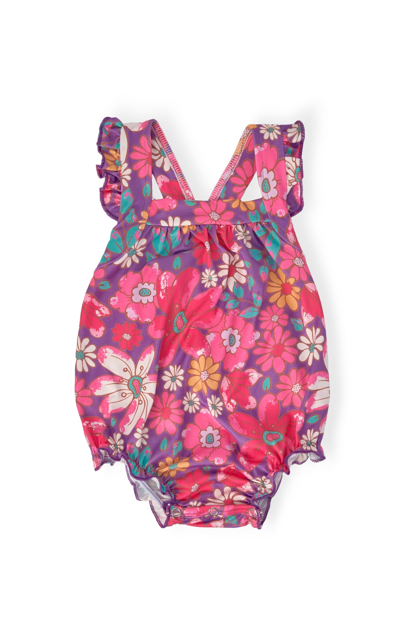 Hawaiian Floral Ruffle Cross Back Romper