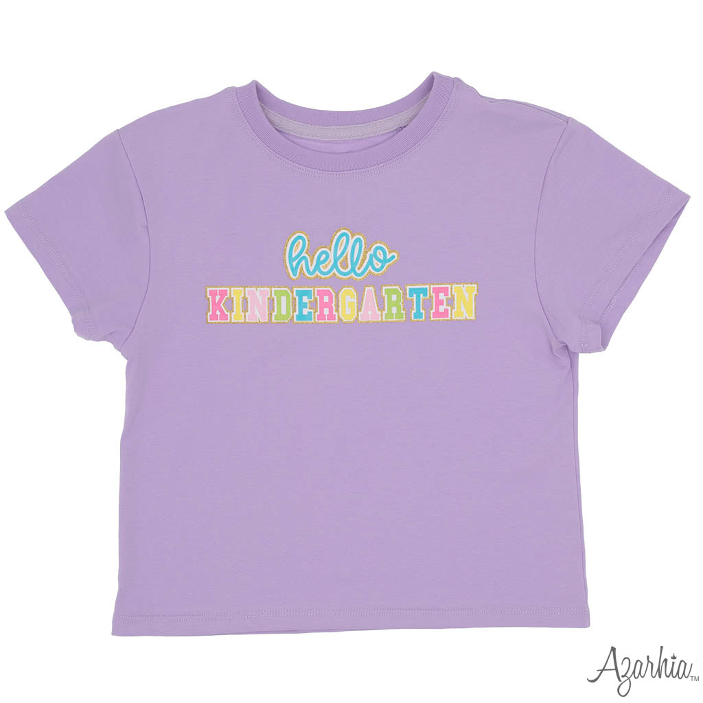 Hello Kindergarten Lavender Girls Boxy Tee – Back to School Shirt