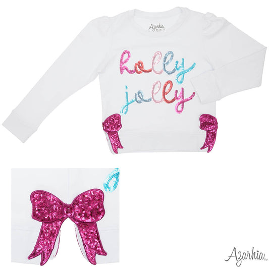 Sequin Holly Jolly Sweatshirt with Hot Pink Bows – Girls Holiday Top