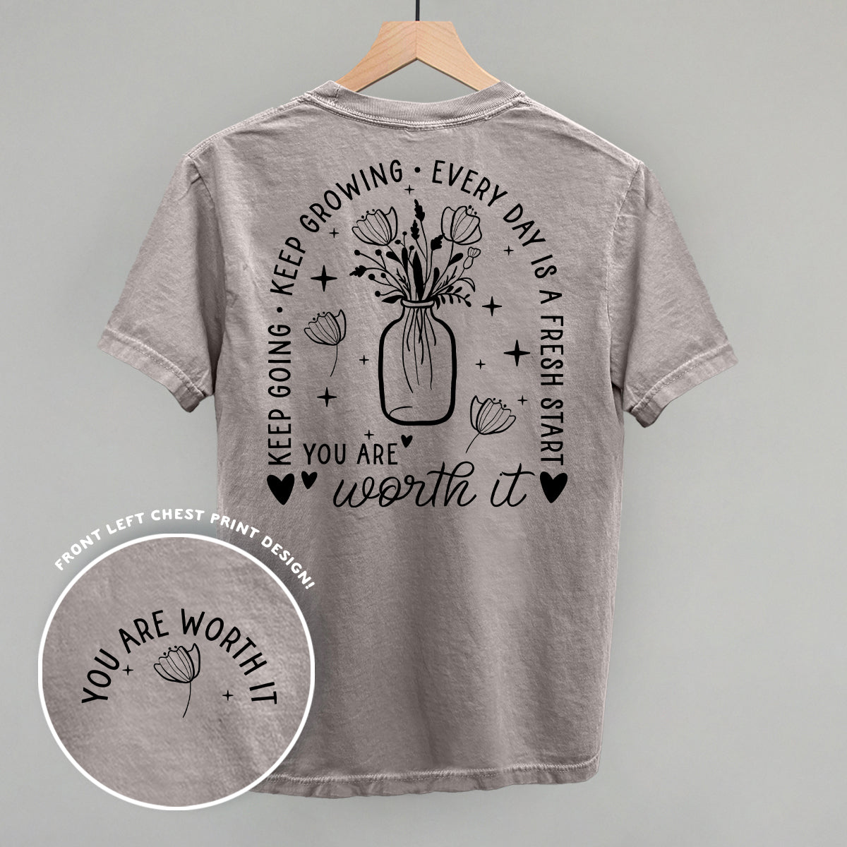 You Are Worth It Black Floral (Back Print)