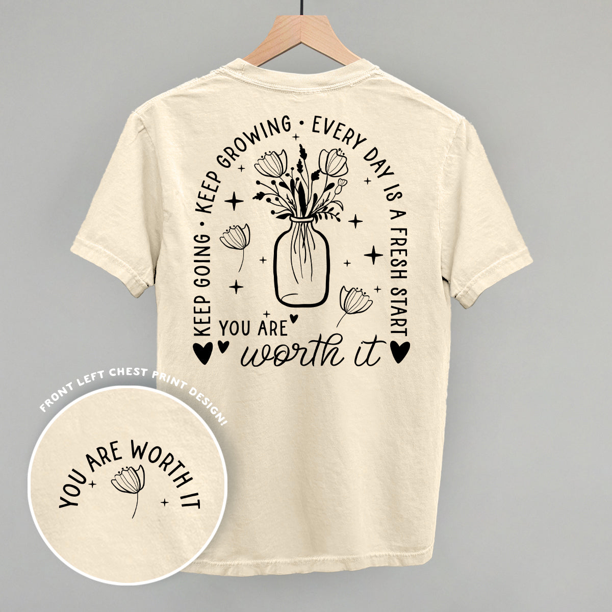 You Are Worth It Black Floral (Back Print)