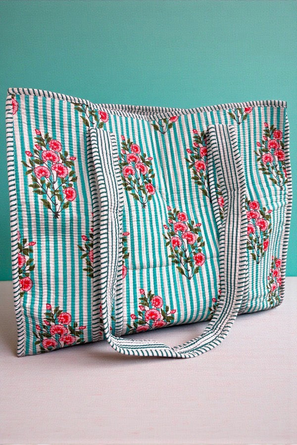 SC - Cottage Garden Blue Striped Tote Bag