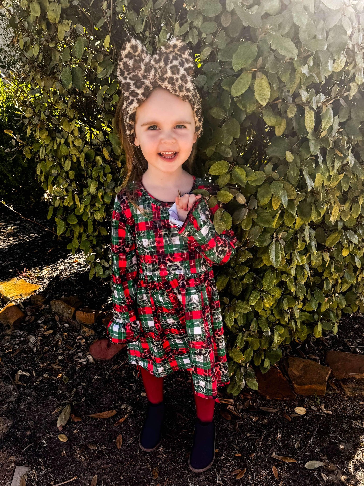 Leopard Plaid bell sleeve dress