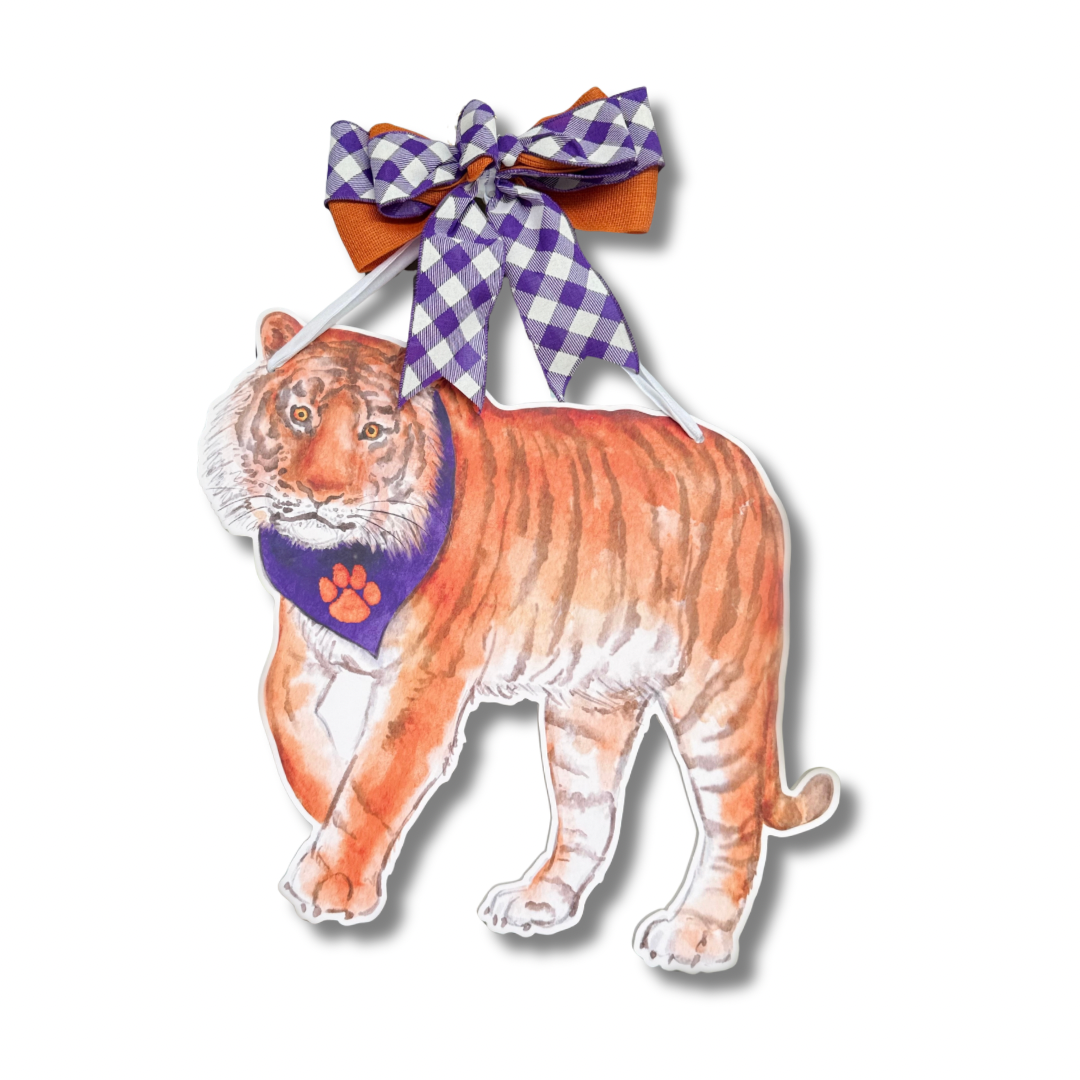 Purple & Orange Tiger Door Hanger
