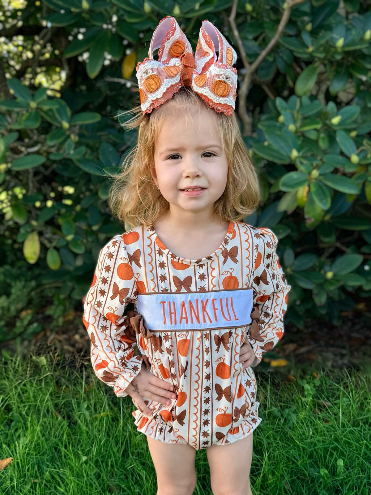 Thankful pumpkin bow - Girl romper