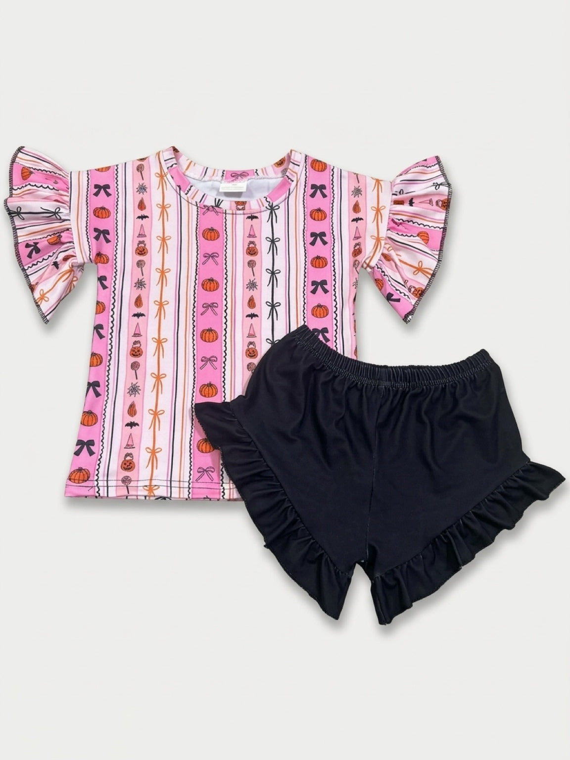 Halloween bow stripe ruffle set