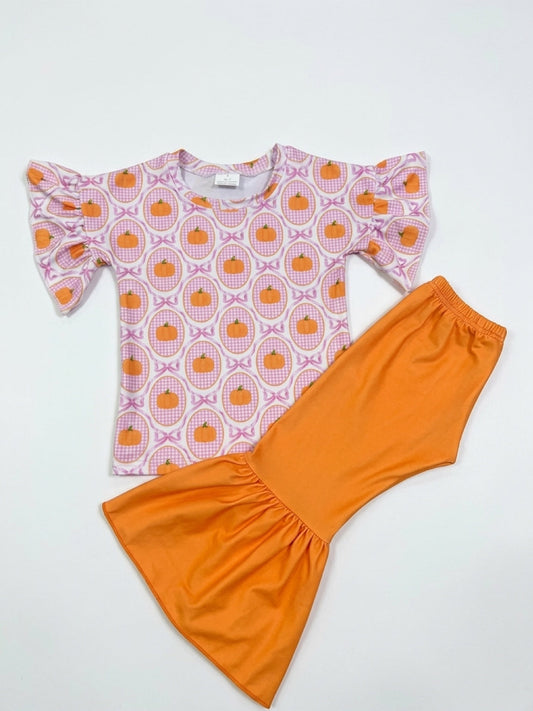 Pumpkin bow ruffle bell set