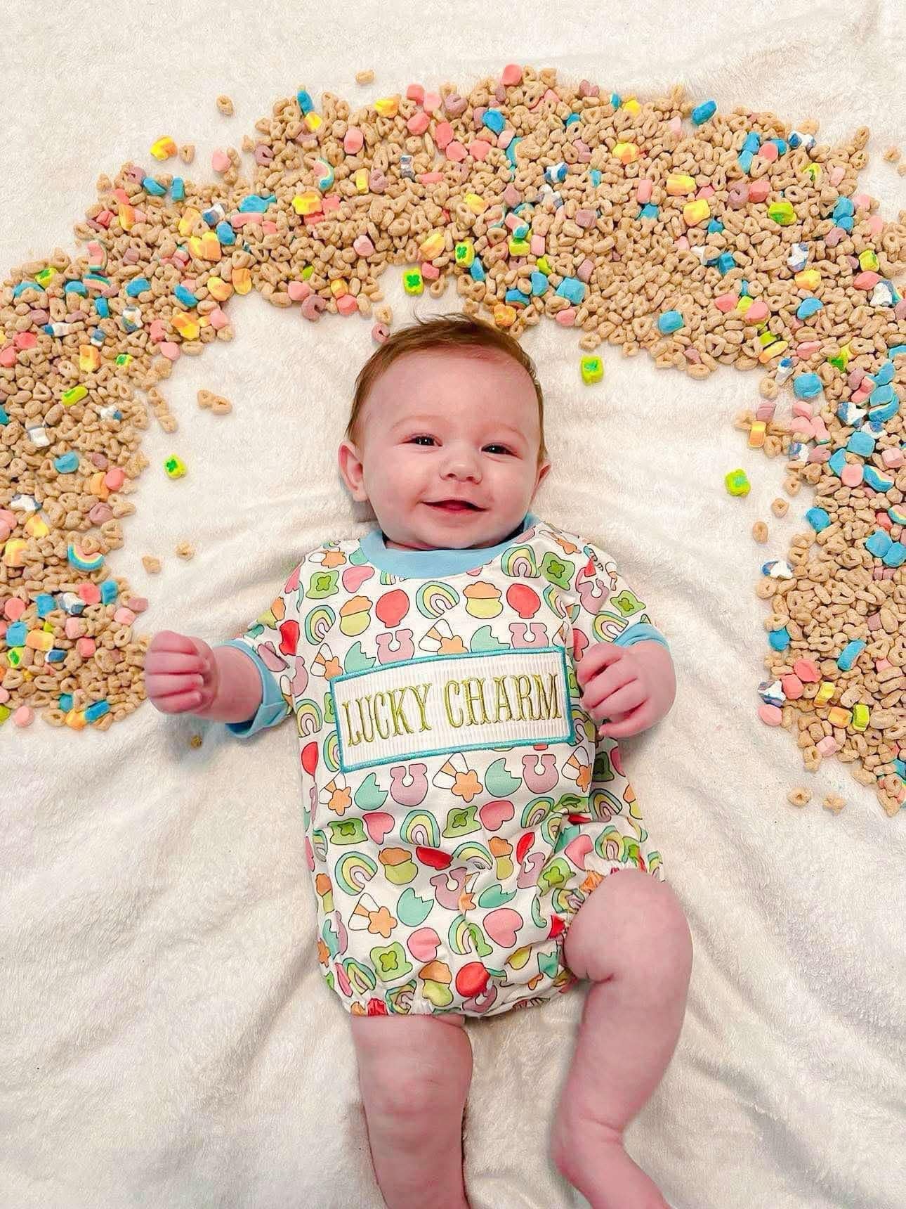 Smocked lucky charm boy romper