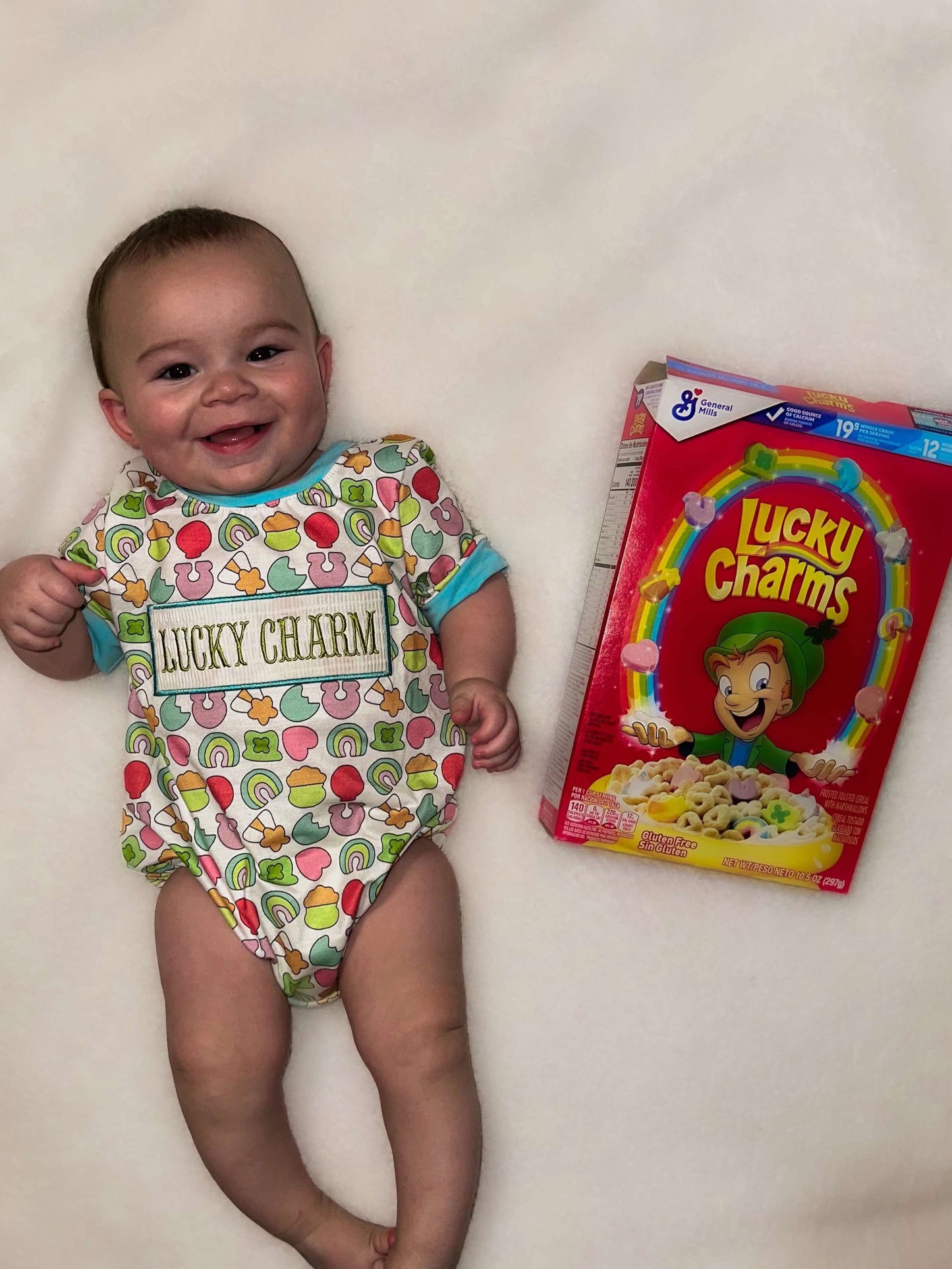 Smocked lucky charm boy romper