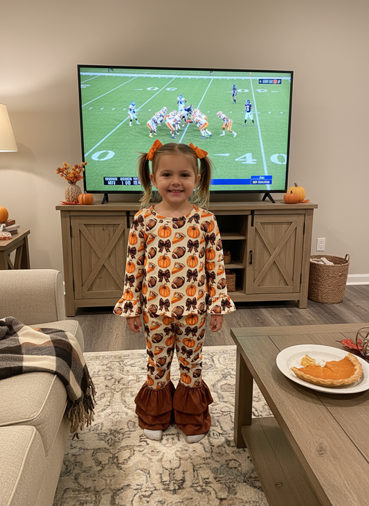 Footballs and pies two piece ruffle set