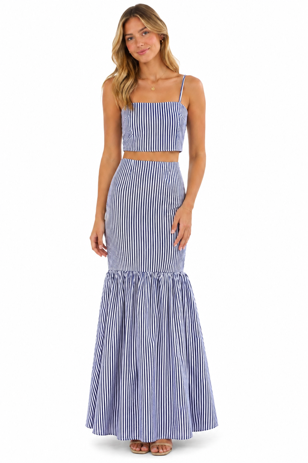 Women's Striped Maxi Skirt Set - Purple and White