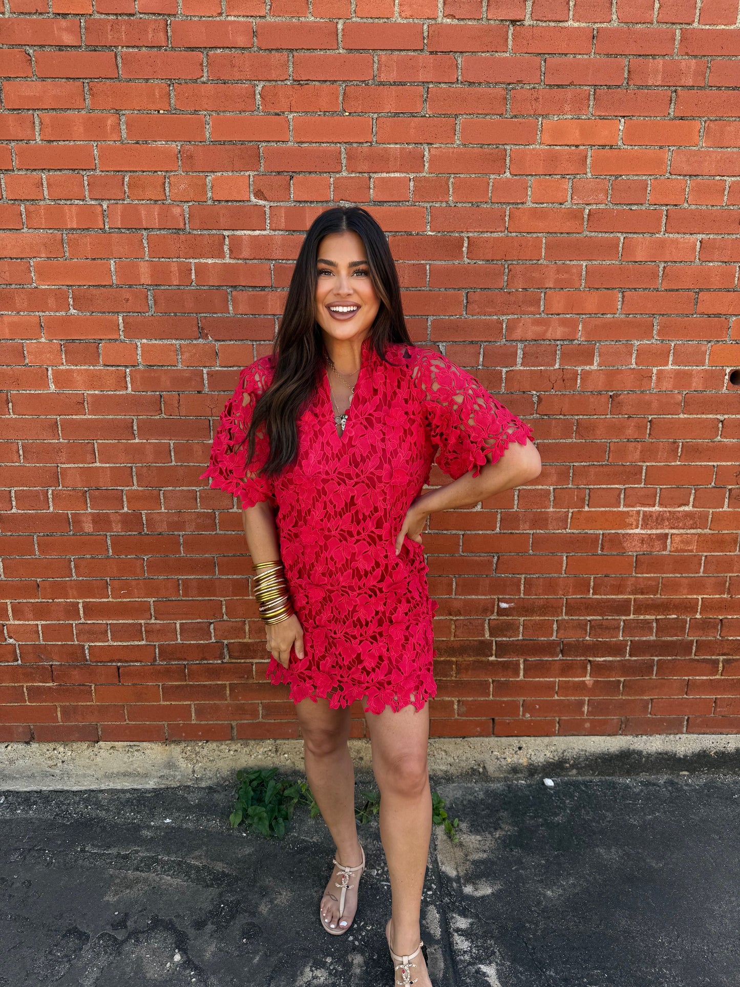 Lulu Short Sleeve Mini Caftan- Chili