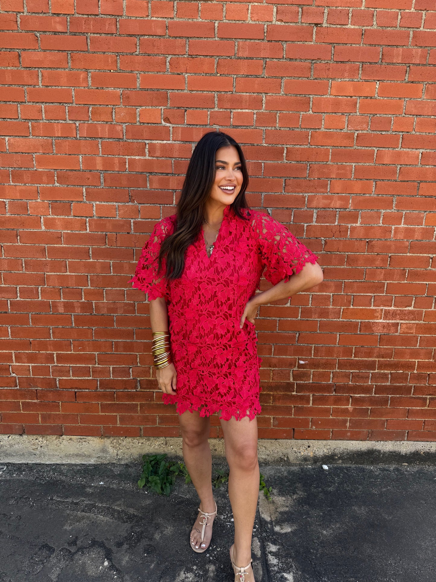 Lulu Short Sleeve Mini Caftan- Chili