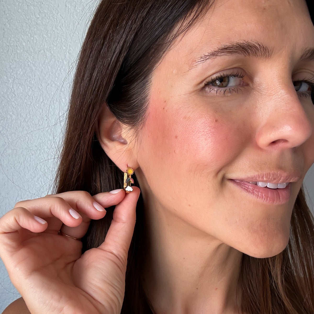 Mother Nature Oblong 3D Huggie Hoop Earrings