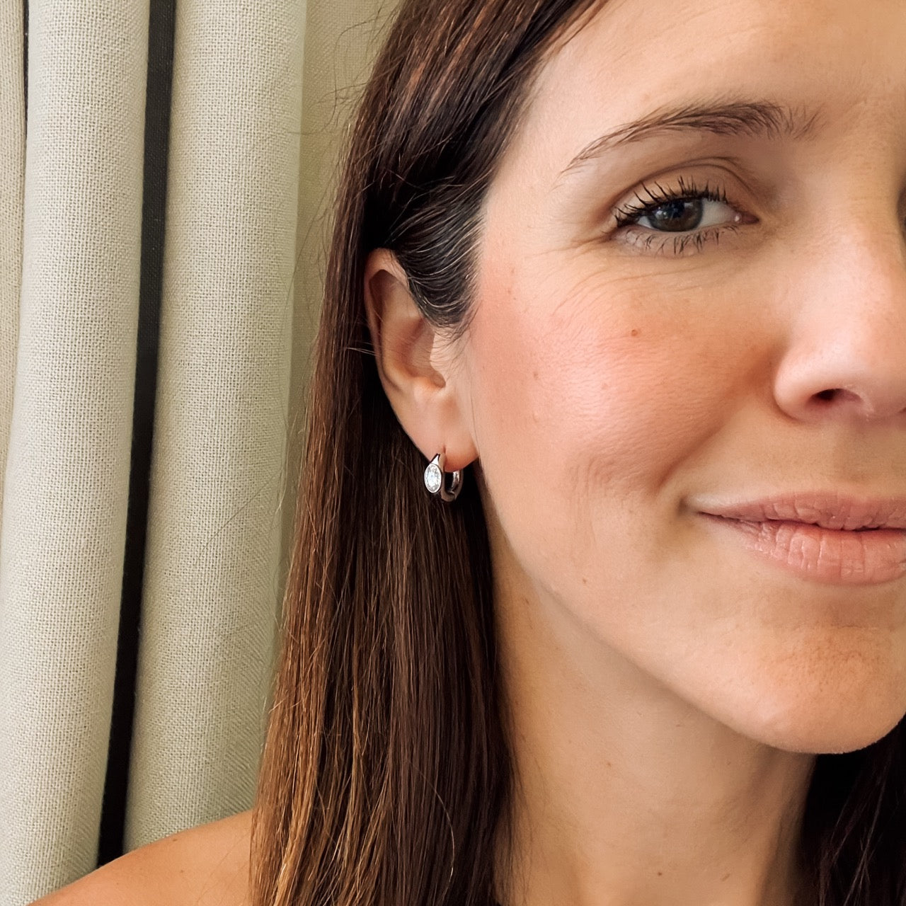 Oval Crystal Chunky Rounded Huggie Hoop Earrings