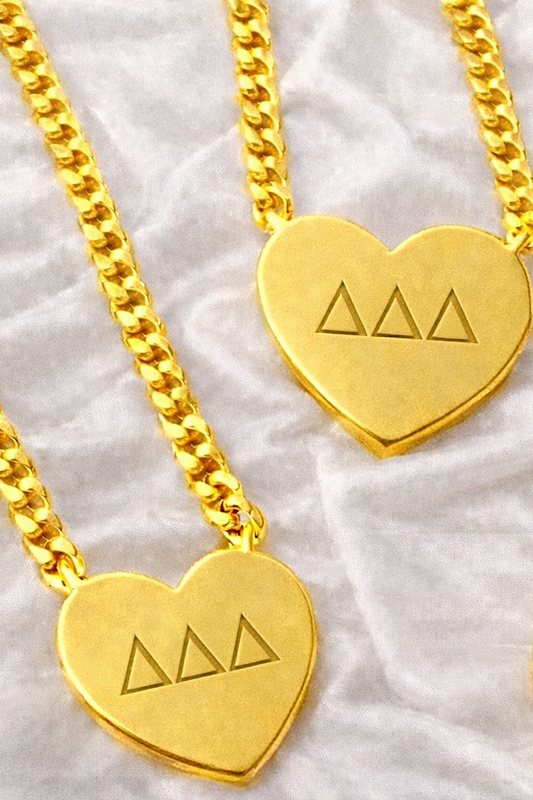 SC - Tri Delta Engraved Gold Heart Necklace