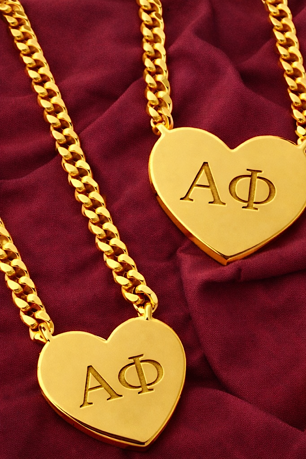 SC - Alpha Phi Engraved Gold Heart Necklace