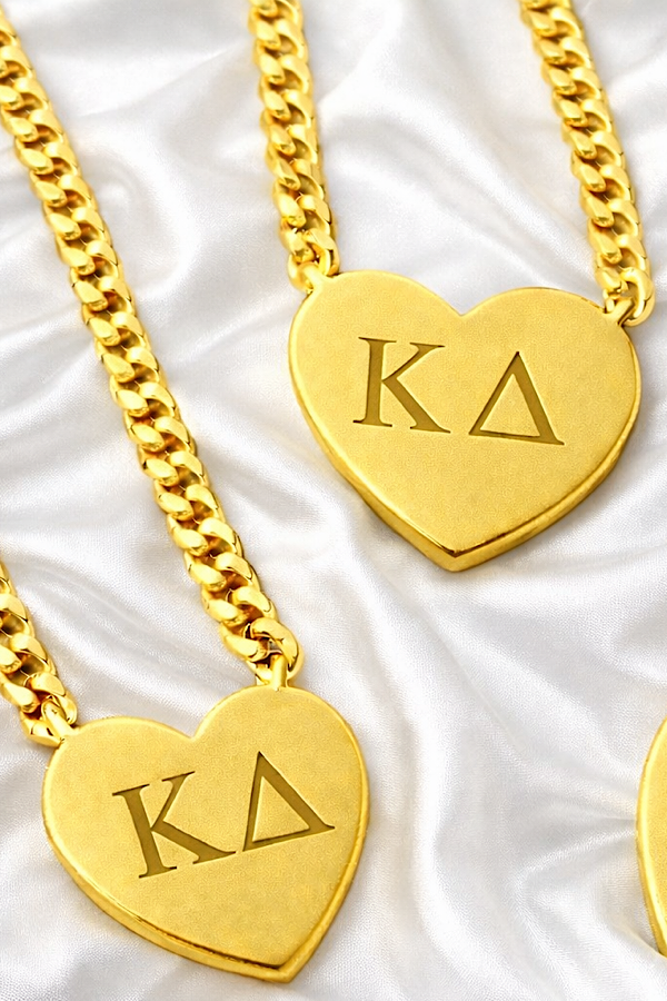 SC - Kappa Delta Engraved Gold Heart Necklace