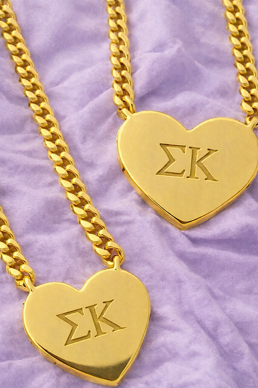 SC - ETA 4/22 - Sigma Kappa Engraved Gold Heart Necklace