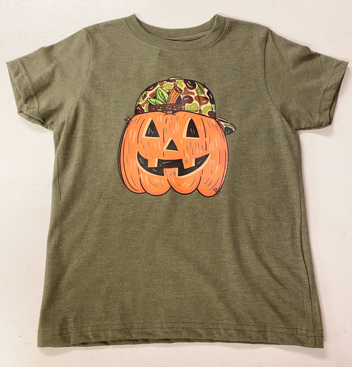 Boys Camo Pumpkin Halloween T-Shirt – Olive Green