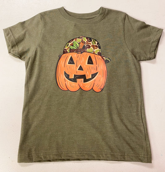 Boys Camo Pumpkin Halloween T-Shirt – Olive Green