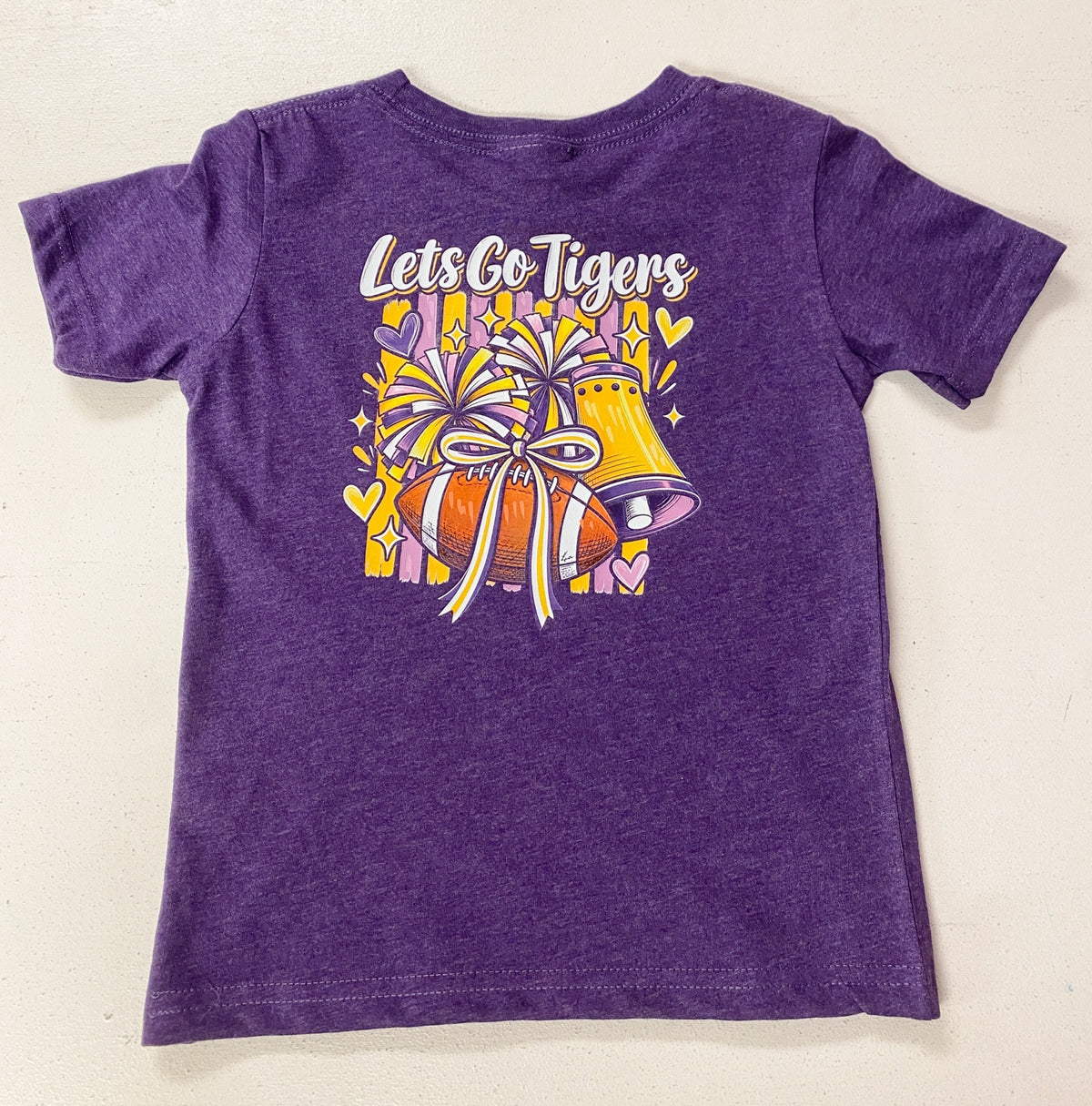 Girls Let’s Go Tigers Cheer Gameday T-Shirt – Purple & Gold