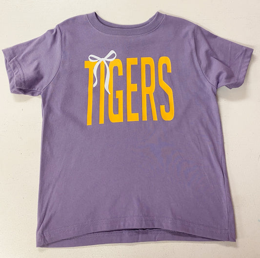 Girls Tigers Bow Gameday T-Shirt – Purple & Gold