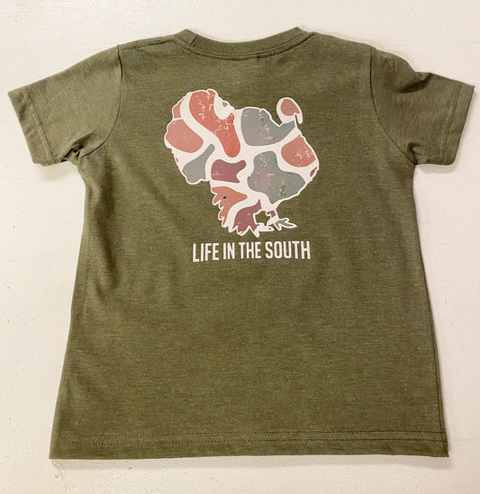 Boys Camo Turkey Hunting T-Shirt – Olive Green | Thanksgiving Tee
