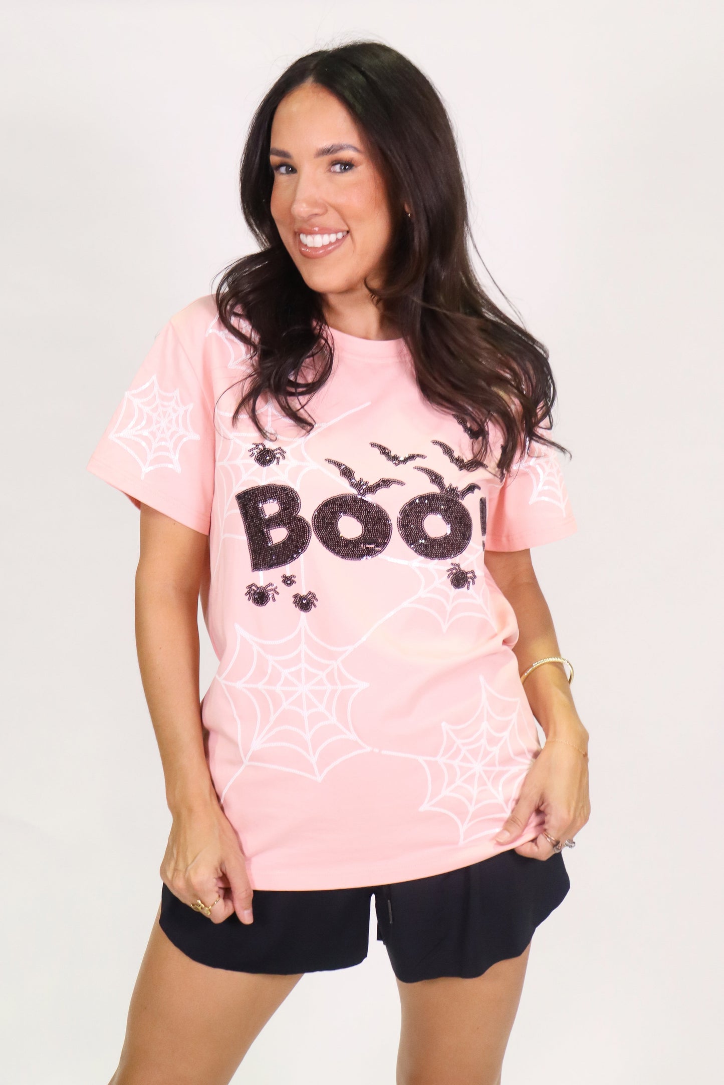 Pink Boo Spider Web Adult Shirt