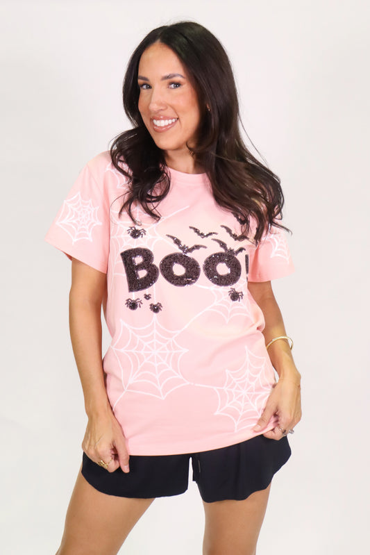 Pink Boo Spider Web Adult Shirt