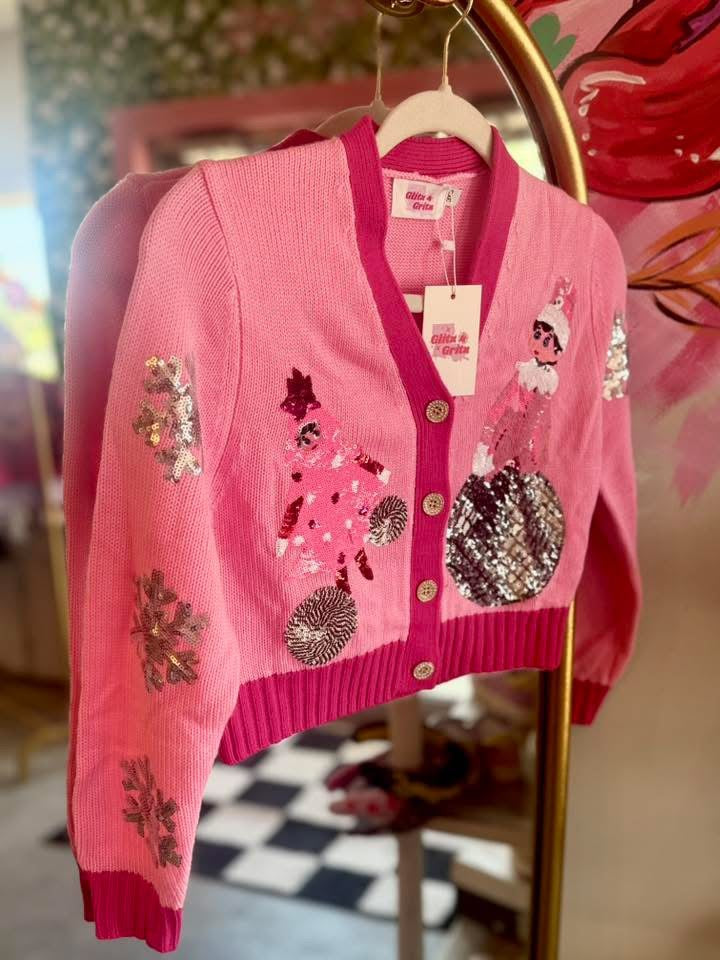 Disco Elf Sequin Cardigan – Girls Holiday Sweater